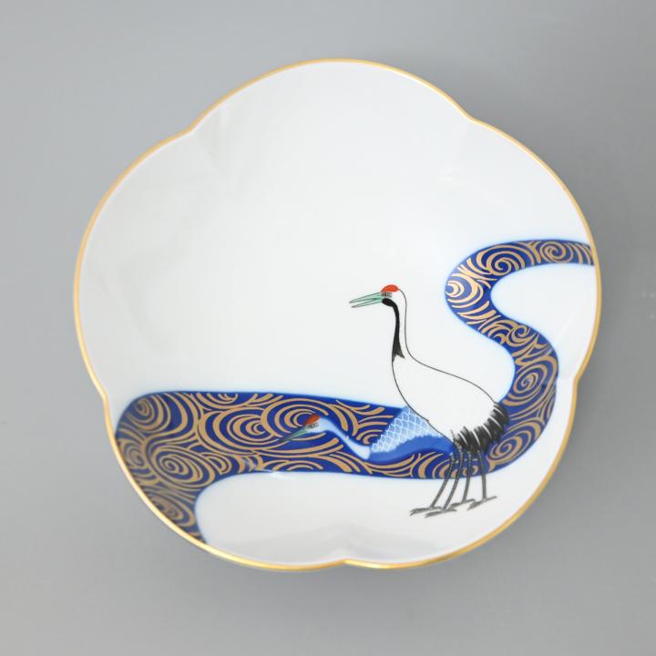 【光琳鶴】梅形小鉢（径13.5cm）