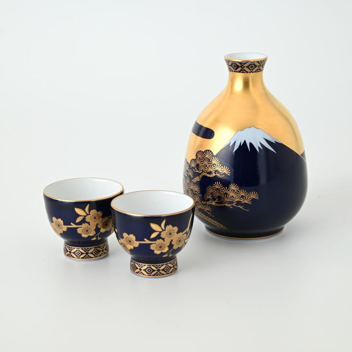 【富士絵】半酒器（徳利・お猪口）セット