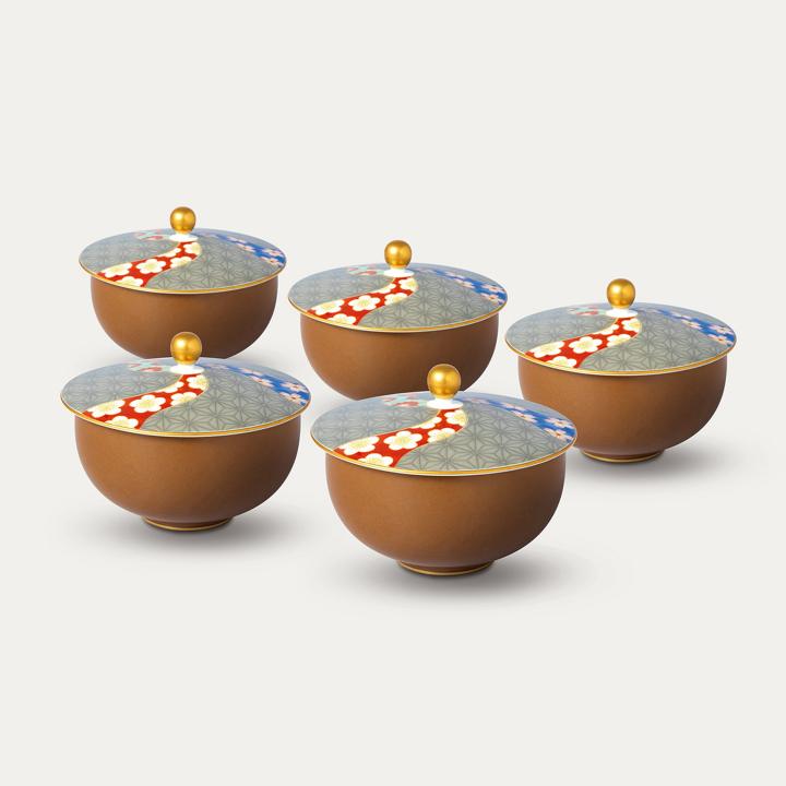 【祥瑞】蓋付湯のみ5客セット