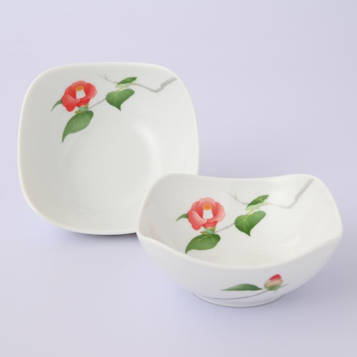 【日々と椿】ペア小鉢（縦・横12.5cm）