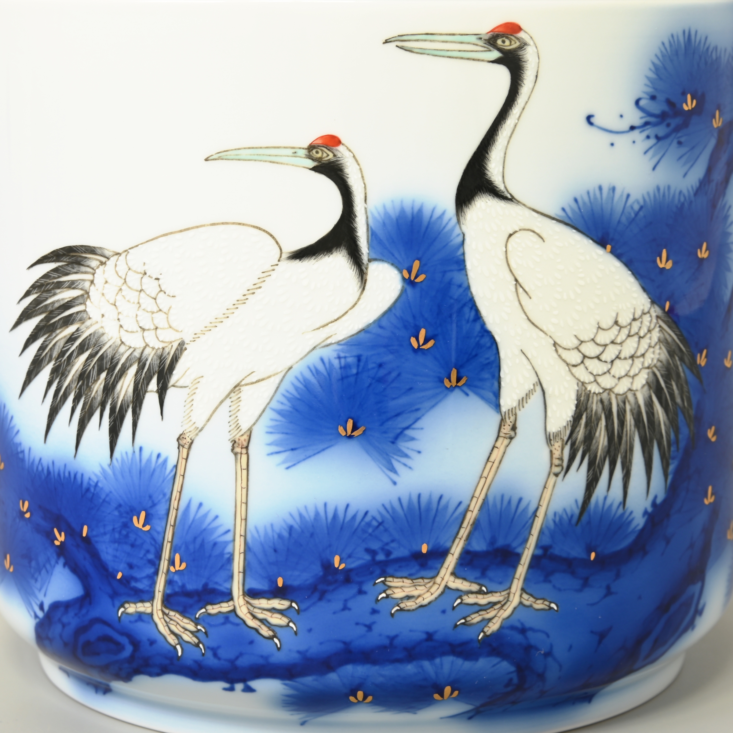（染錦松鶴絵　そめにしきしょうかくえ）筒型6寸骨壺2