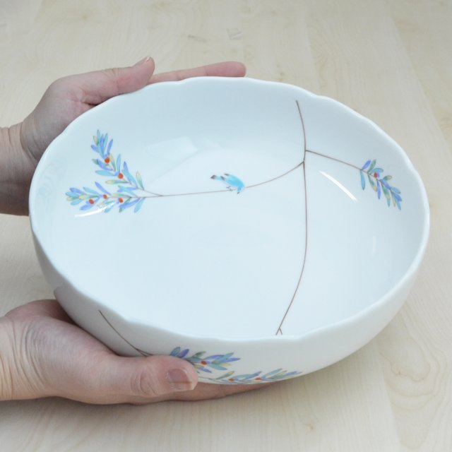 【小鳥の詩】深鉢（径22.5cm）箱なし　*特別割引商品*4