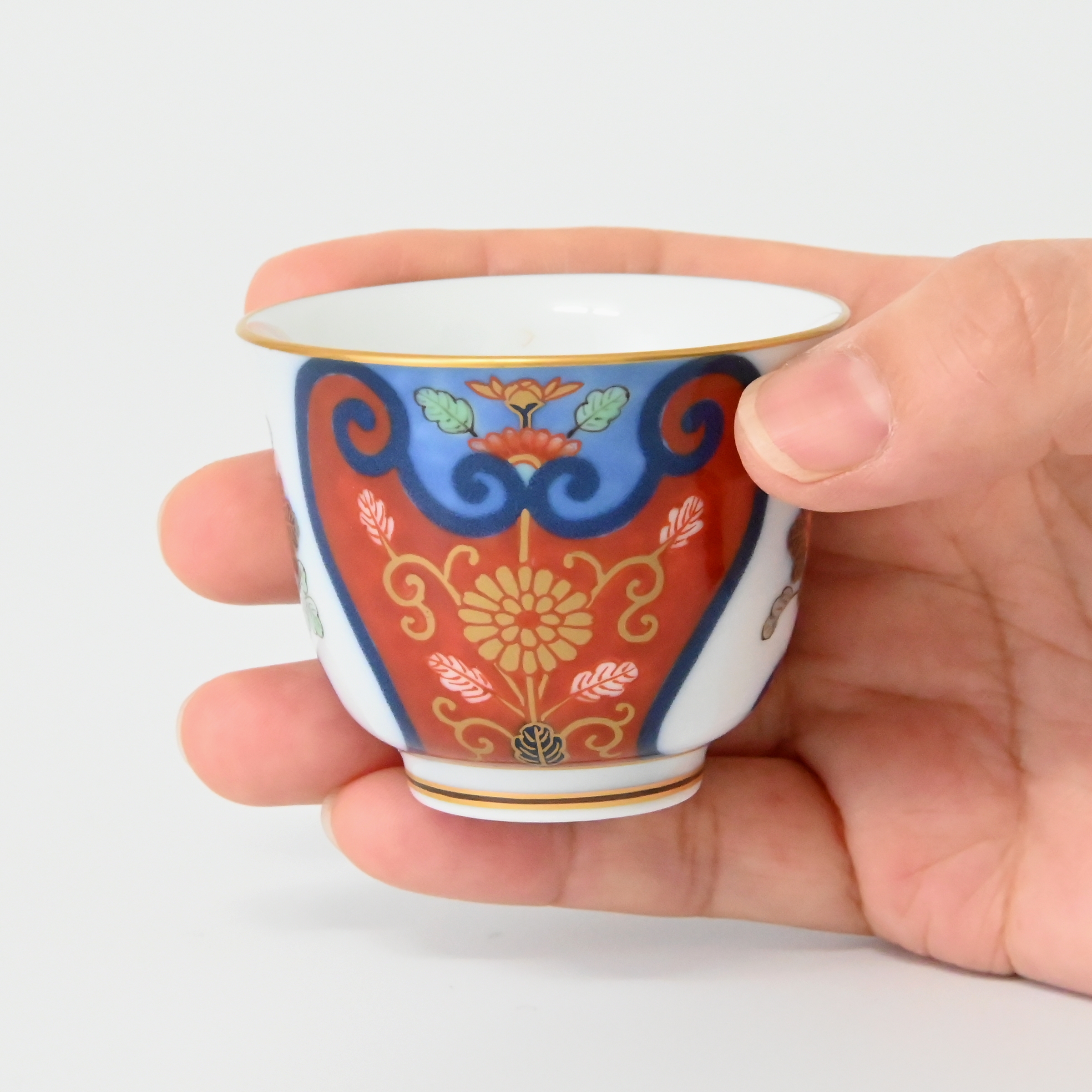 【赤濃割絵菊】湯のみ5