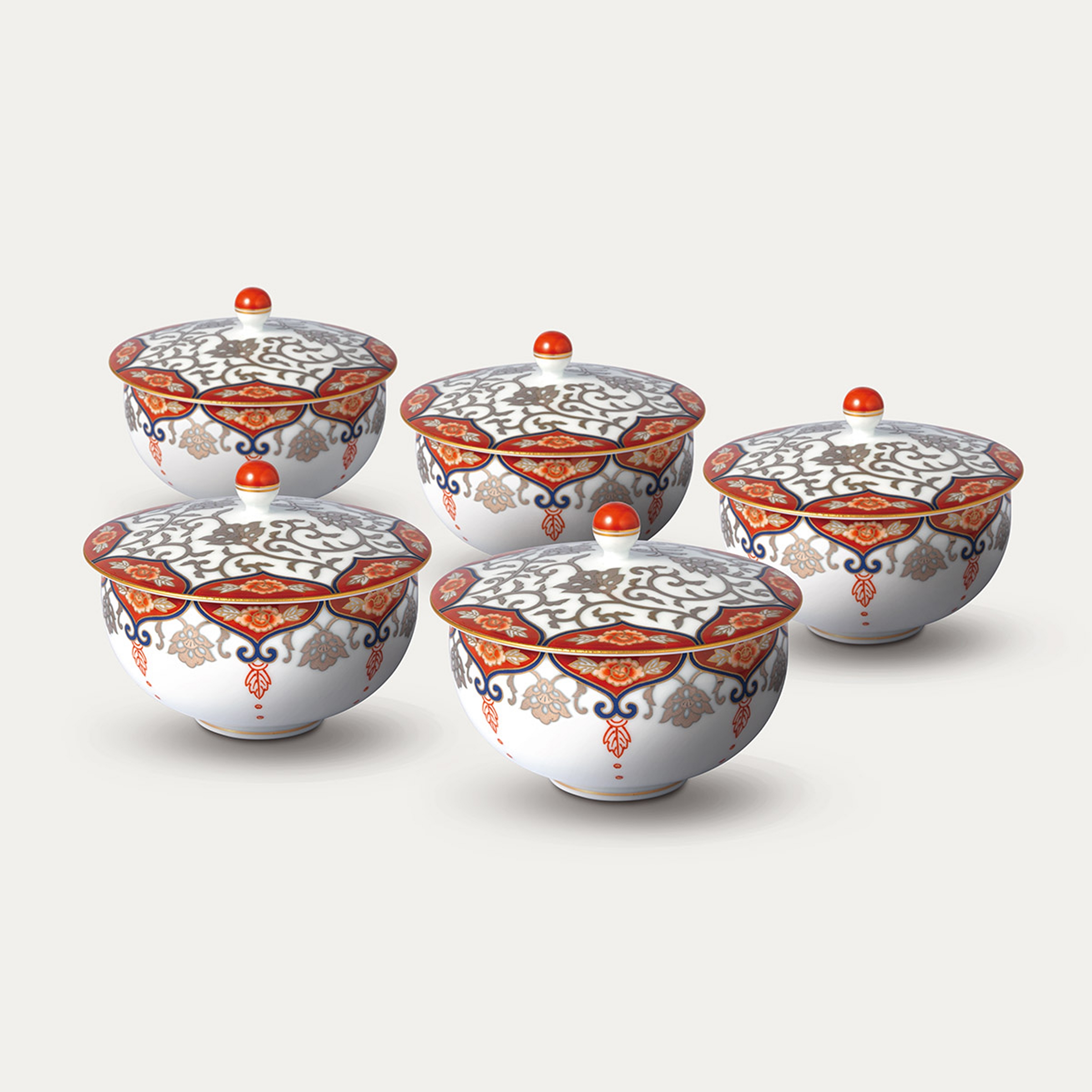 【瓔珞文】蓋付湯のみ5客セット