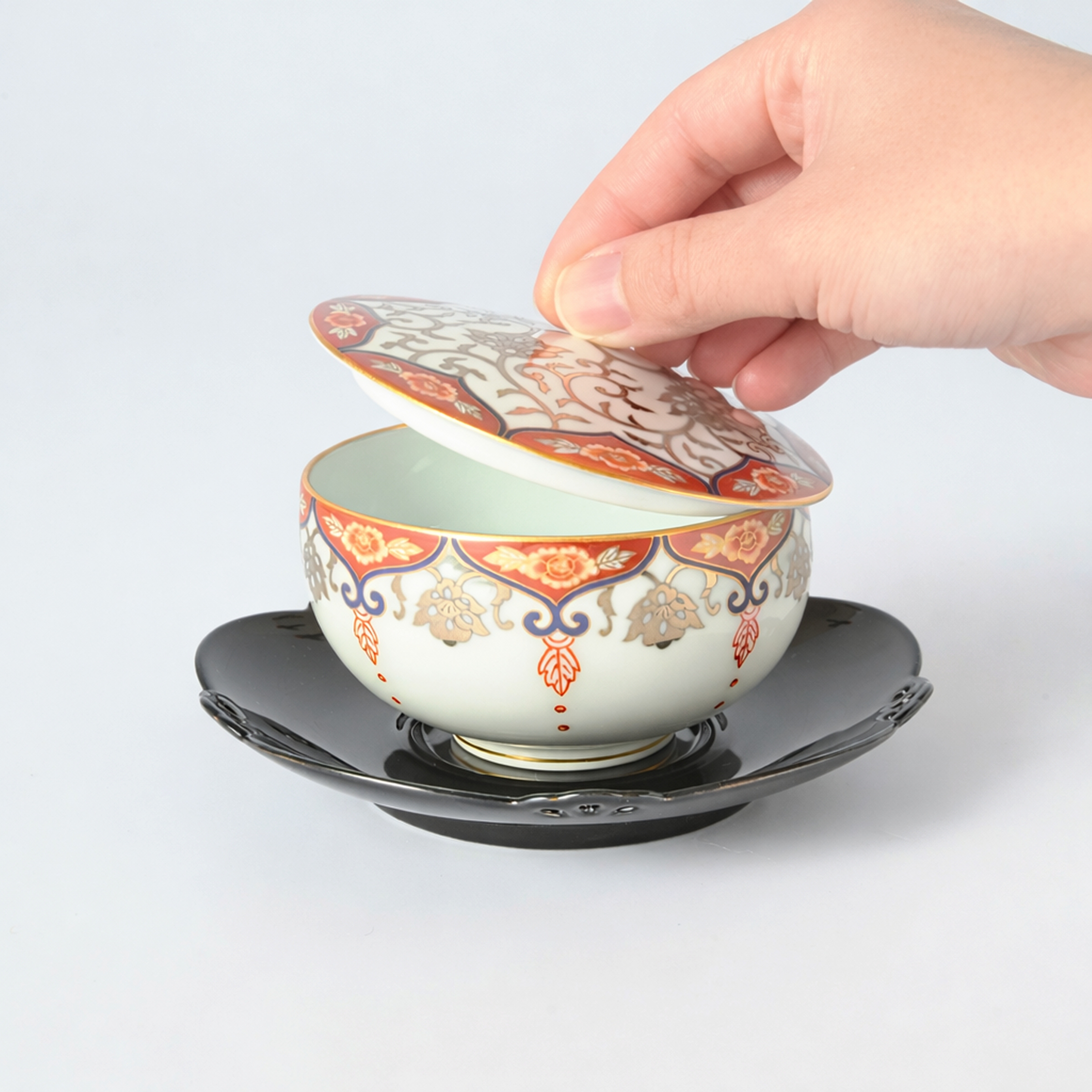 【瓔珞文】蓋付湯のみ5客セット5