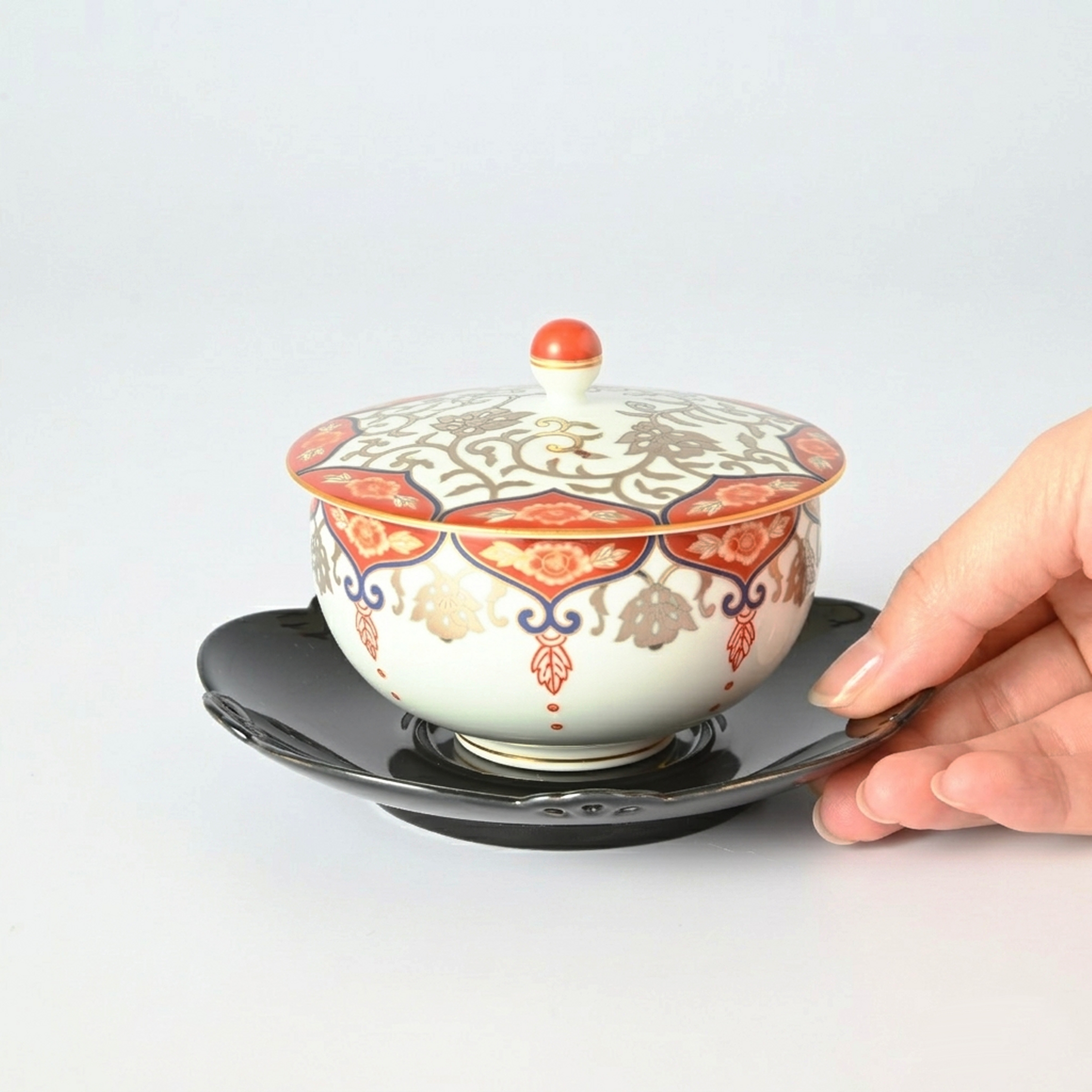 【瓔珞文】蓋付湯のみ5客セット6