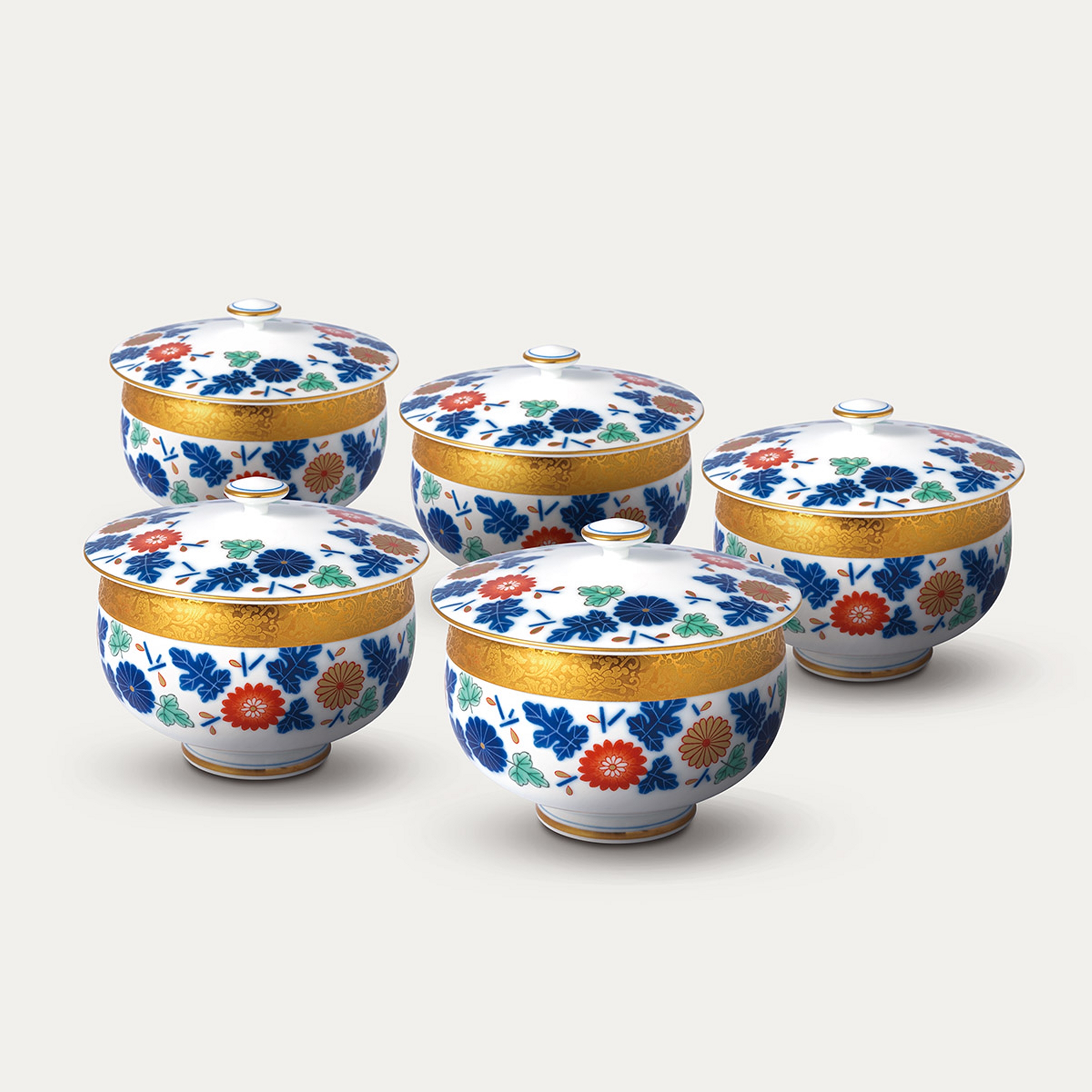 【染振り菊】蓋付湯のみ5客セット1