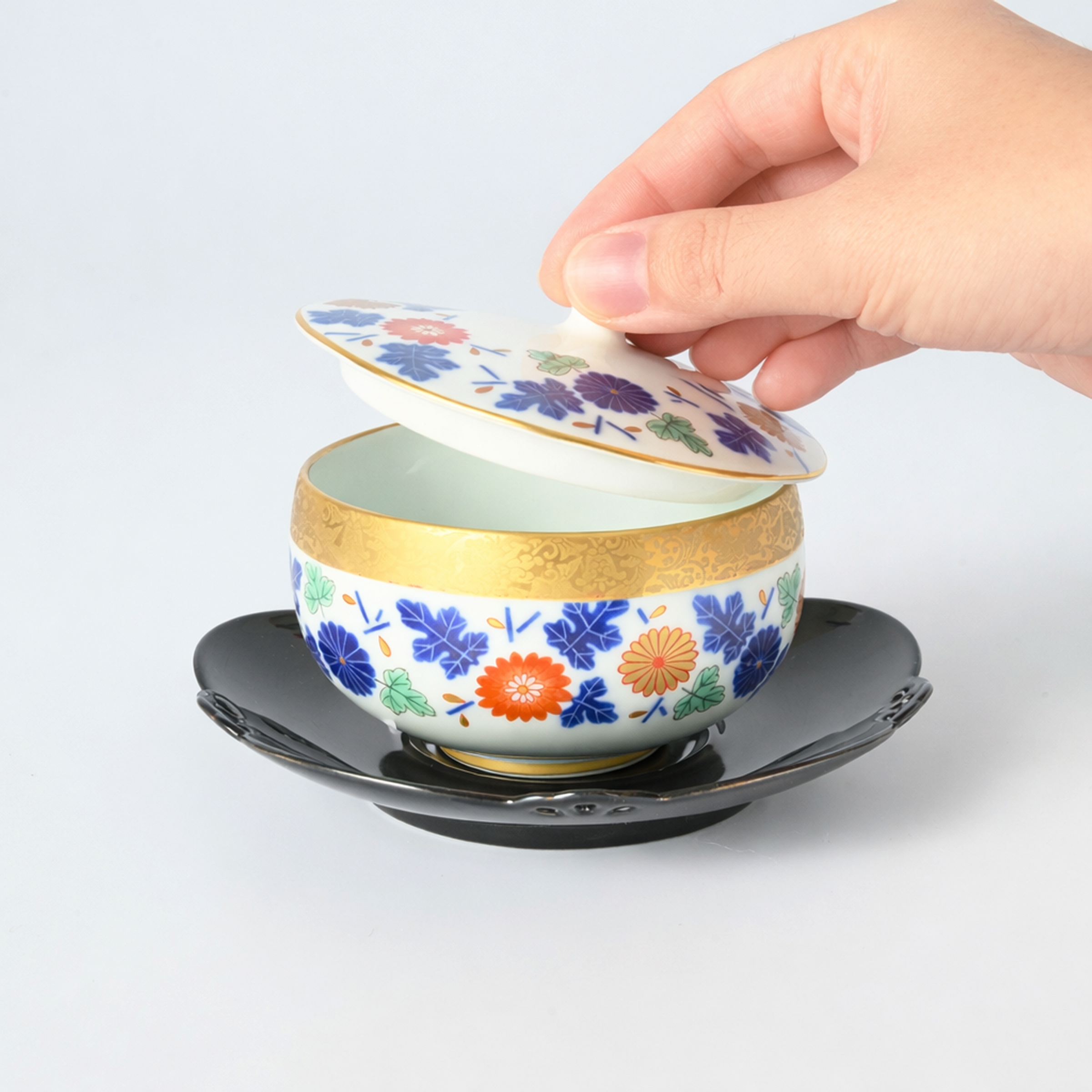 【染振り菊】蓋付湯のみ5客セット5