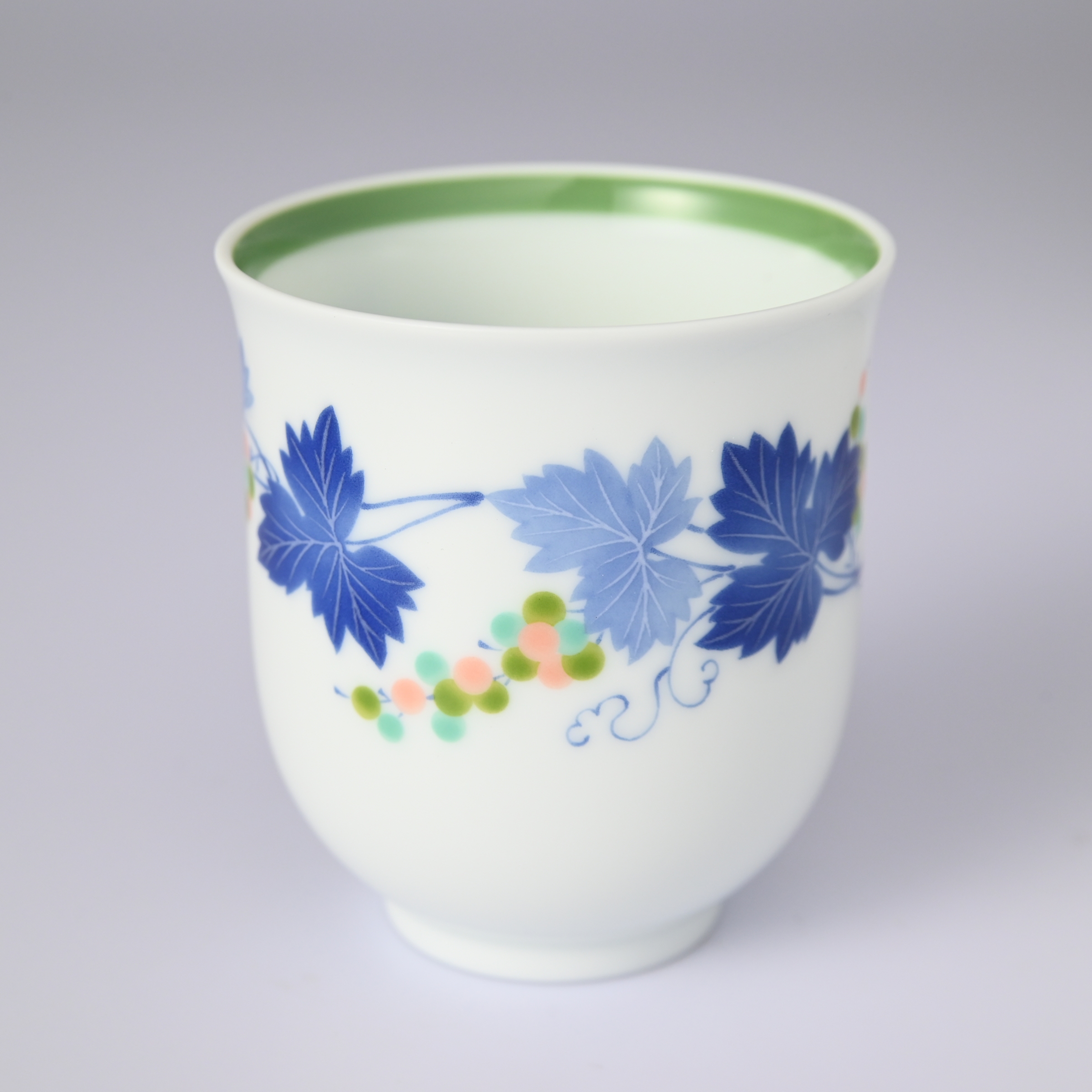 【染ぶどう・グリーン】湯のみ 　箱なし・単品　*有田陶器市特別価格 アウトレット品*