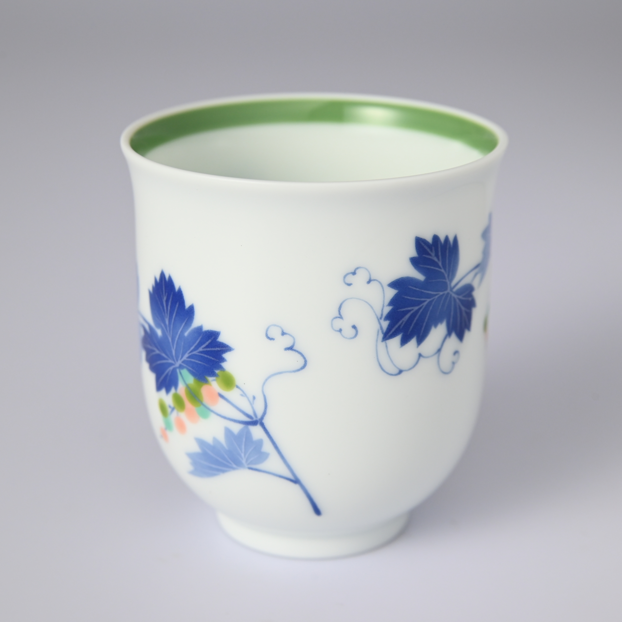 【染ぶどう・グリーン】湯のみ 　箱なし・単品　*有田陶器市特別価格 アウトレット品*2