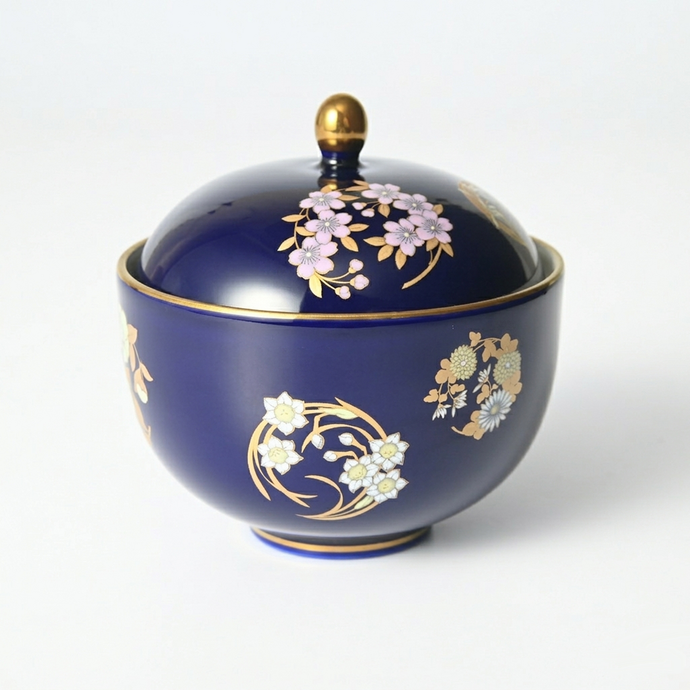 【ルリ花丸紋】キャンディーポット（蓋物）箱なし・単品　*有田陶器市特別価格 アウトレット品*