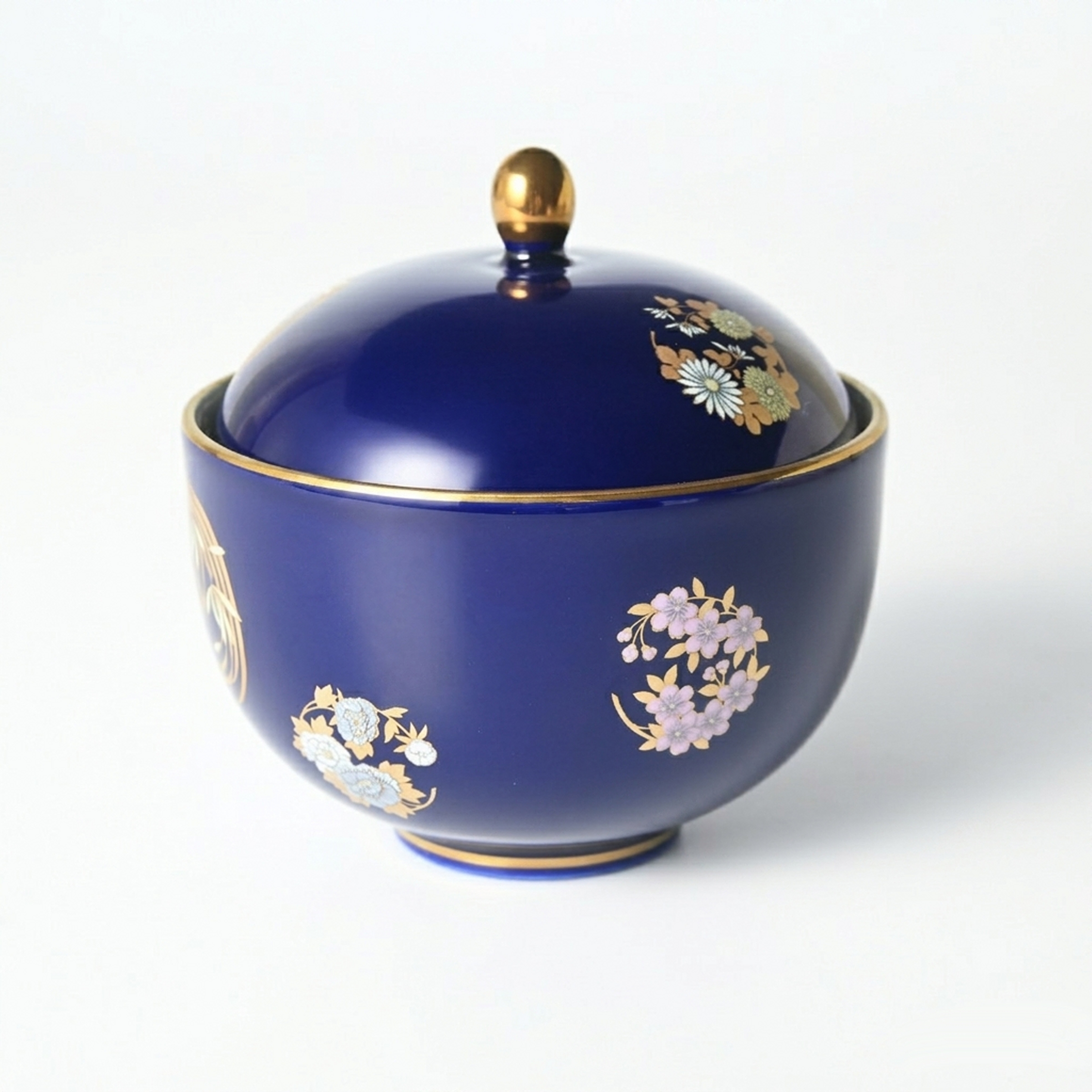 【ルリ花丸紋】キャンディーポット（蓋物）箱なし・単品　*有田陶器市特別価格 アウトレット品*2