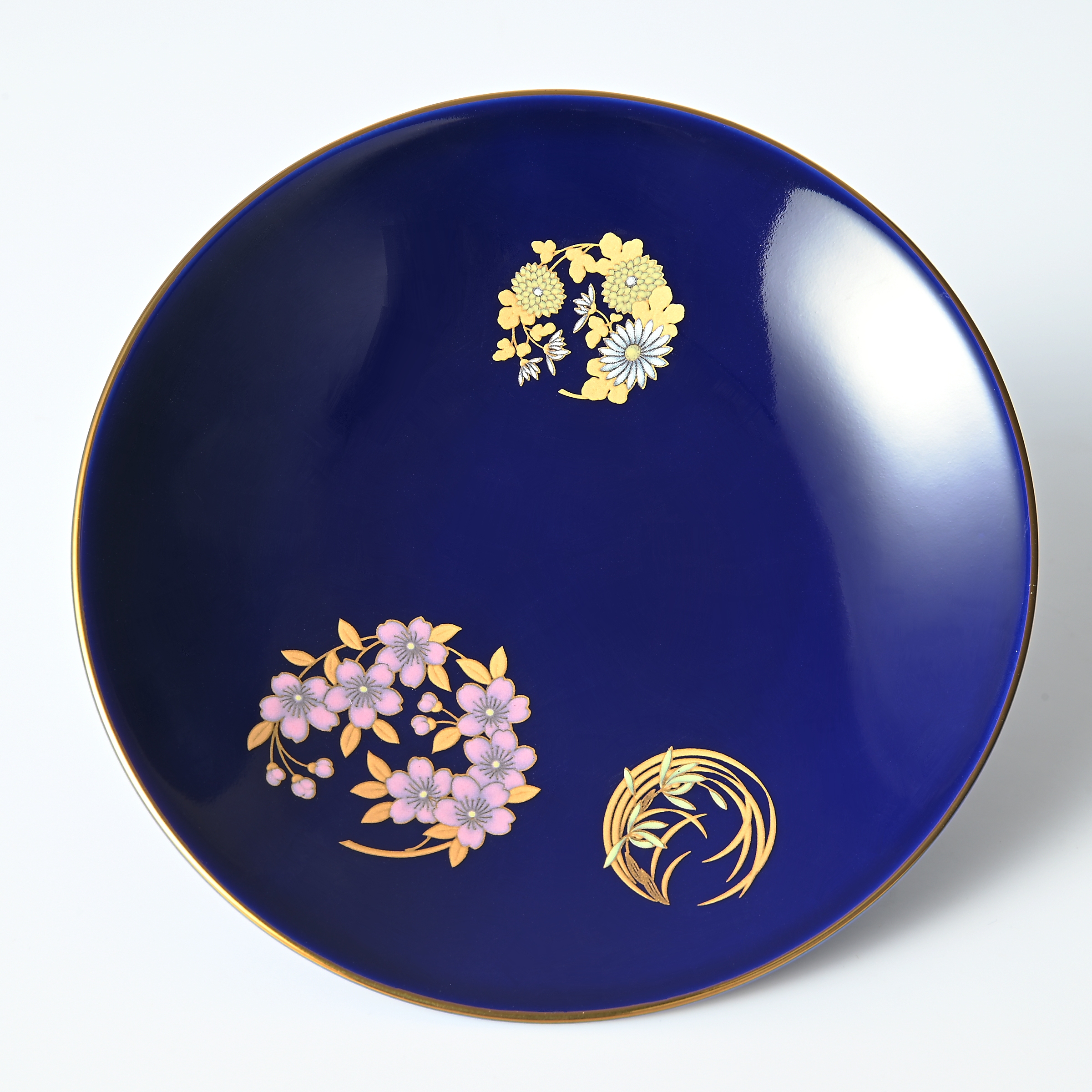 【ルリ金彩花丸紋】小皿（13cm ）　箱なし・単品　*有田陶器市特別価格 アウトレット品*