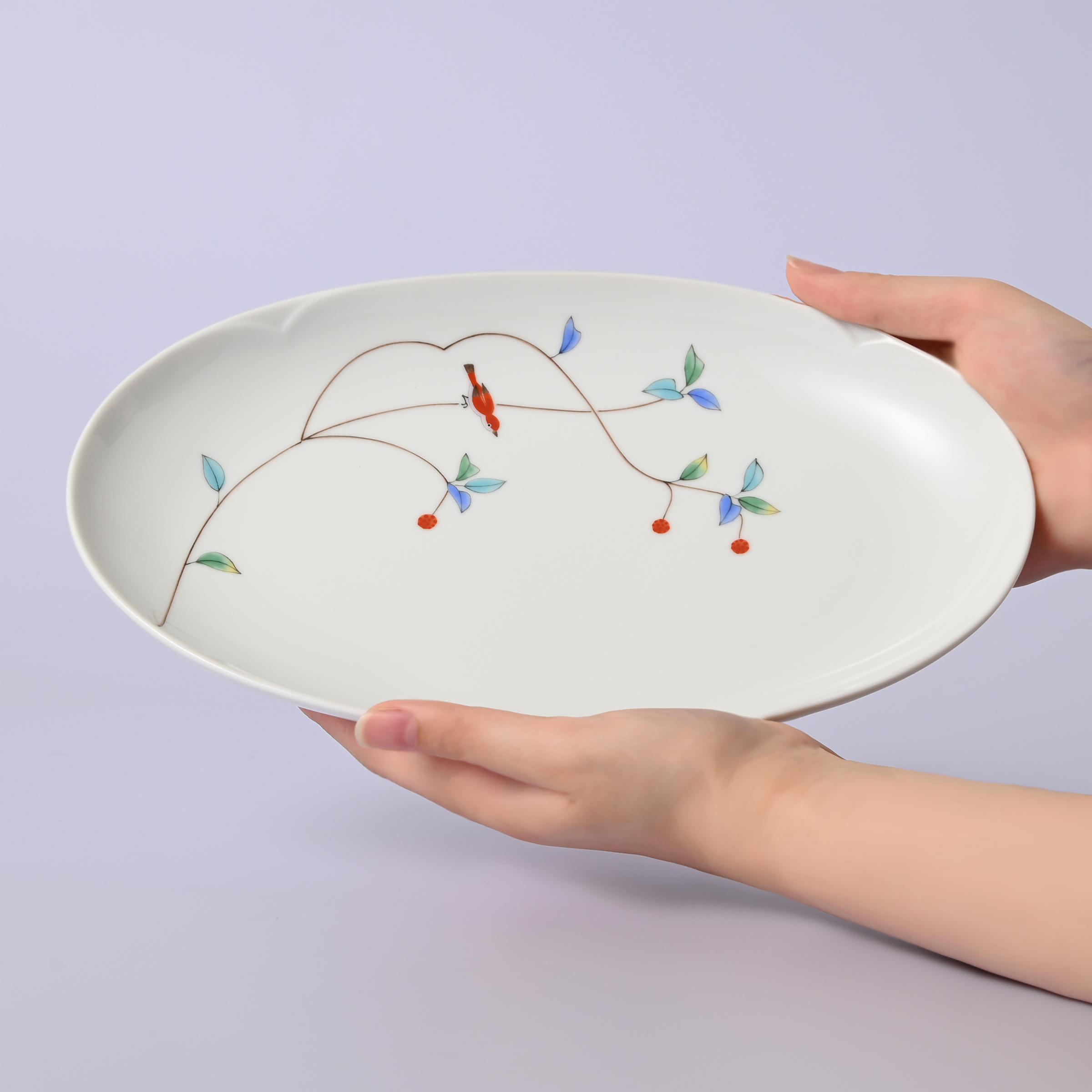 【小鳥の詩】ペア楕円皿（長径24.5cm）8