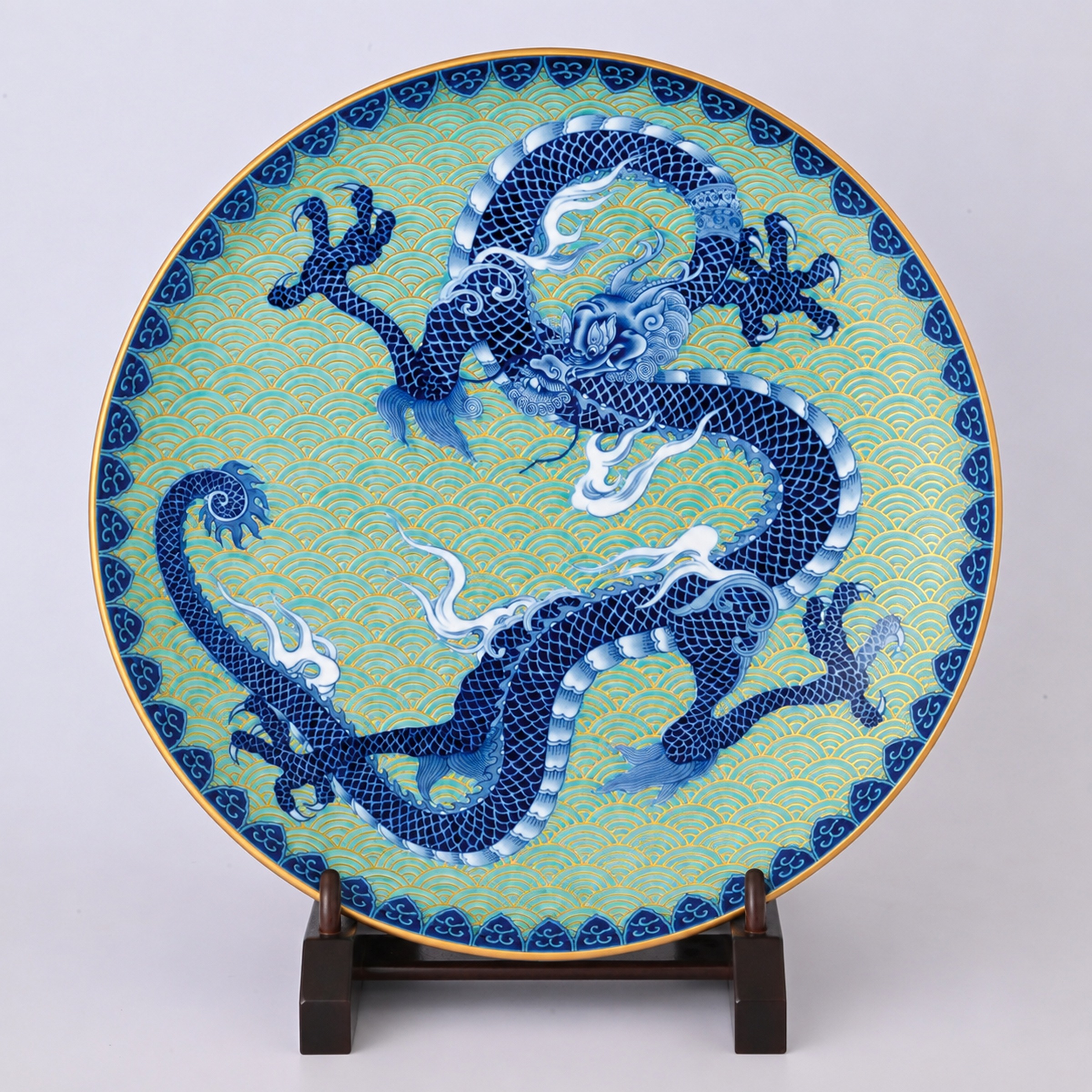 【染錦青海波龍文】大皿（径46cm）