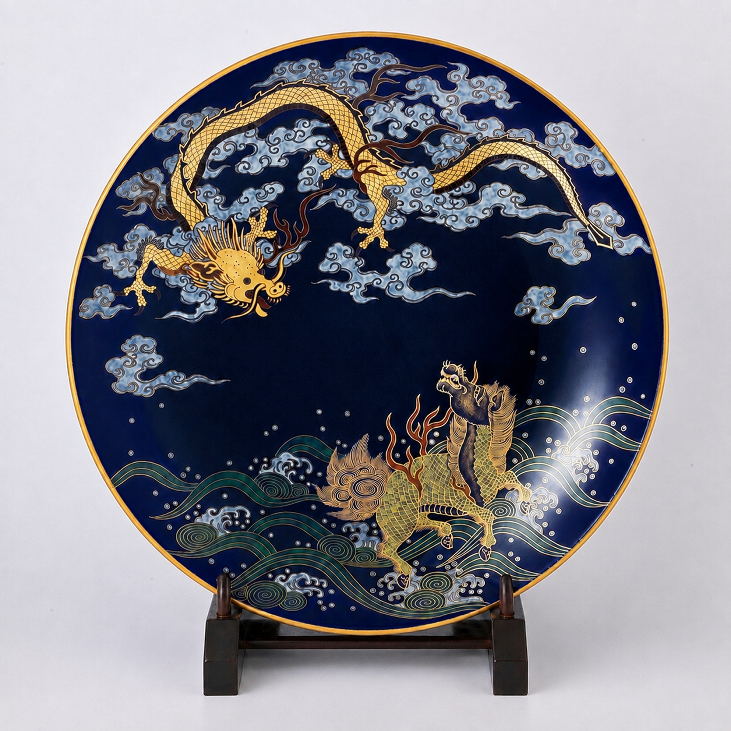 【瑠璃釉龍麒麟文】大皿（径46cm）