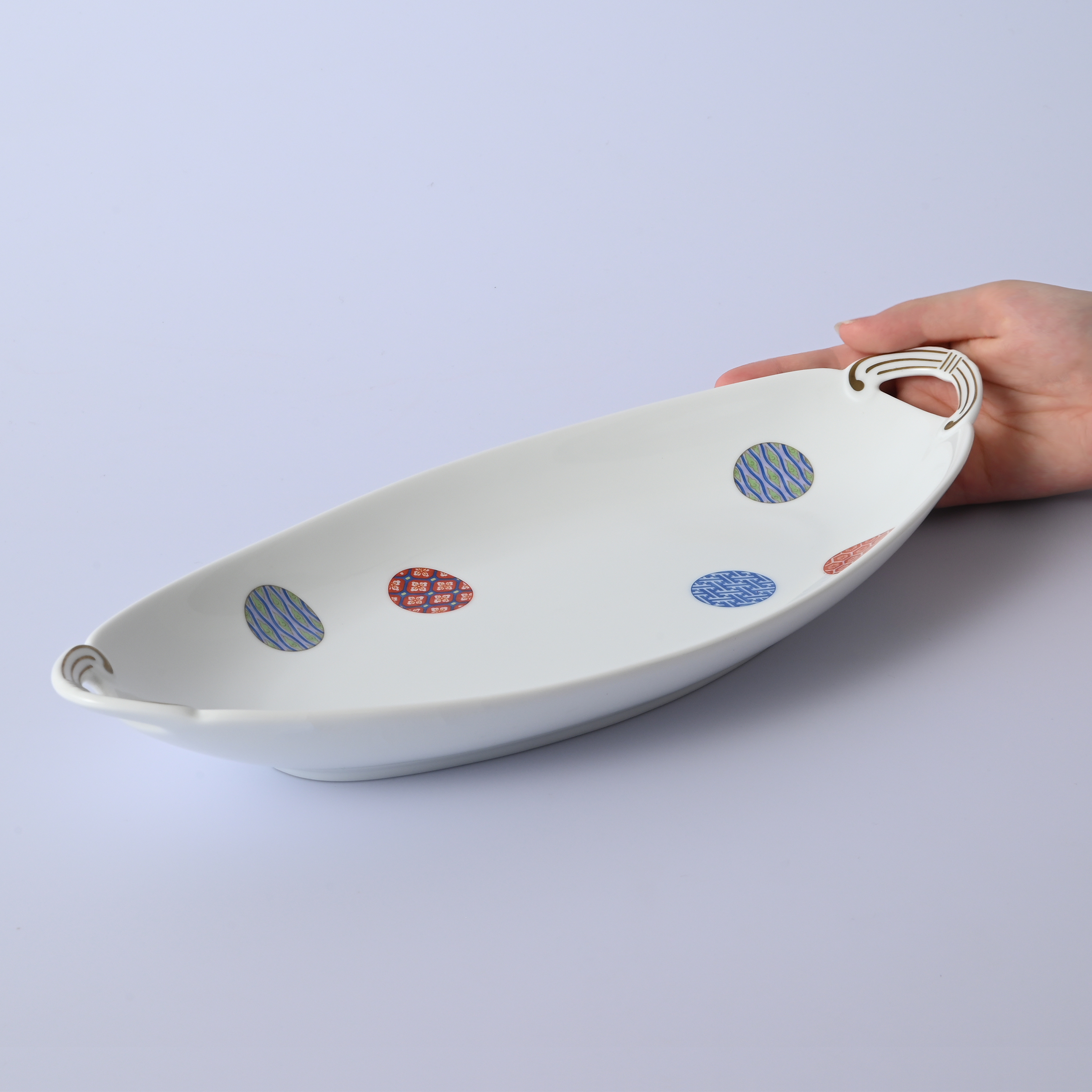 【色絵丸紋】舟型トレー（長径36cm）6